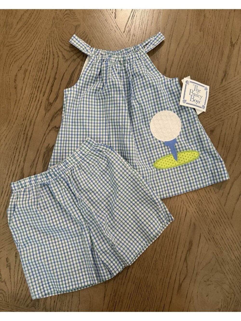 The Bailey Boys Golf Pillowcase Short Set Blue Green Gingham 6X Preppy NWT